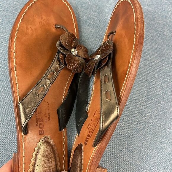 Bob Baker Brown Leather Floral Thong Sandals Size 10M - Picture 7 of 9
